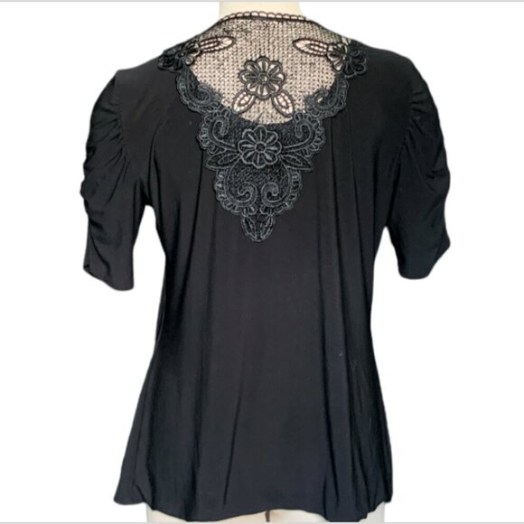Saint Tropez West 2-Part Top Embroidered/Crochet Lace Rose Back L Black 61J - Picture 5 of 7